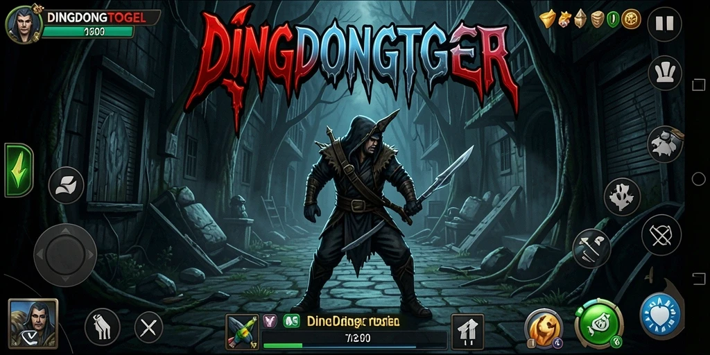Menampilkan gameplay seram DINGDONGTOGEL di kegelapan.