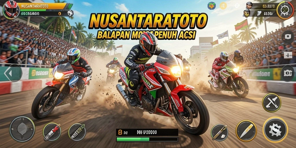 Gameplay seru NUSANTARATOTO dengan balapan motor yang mendebarkan.