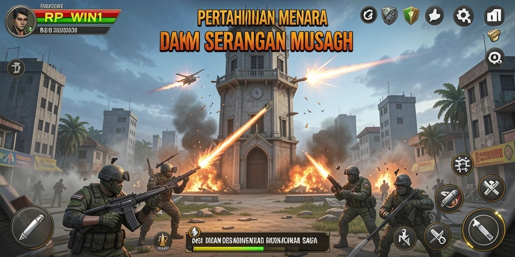 Screenshot permainan RPWIN1 menampilkan aksi seru Tower Defense.