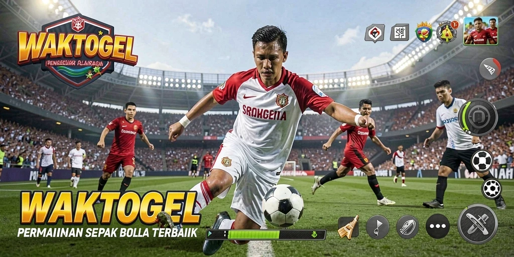 Screenshot gameplay WAKTOGEL menunjukkan momen seru dalam pertandingan sepak bola.