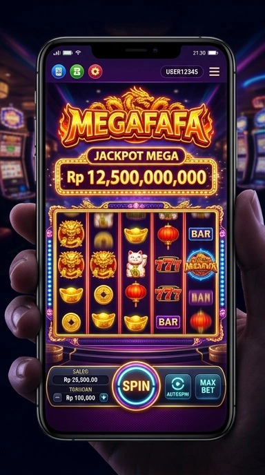 Tampilan utama aplikasi megafafa dengan banyak pilihan.